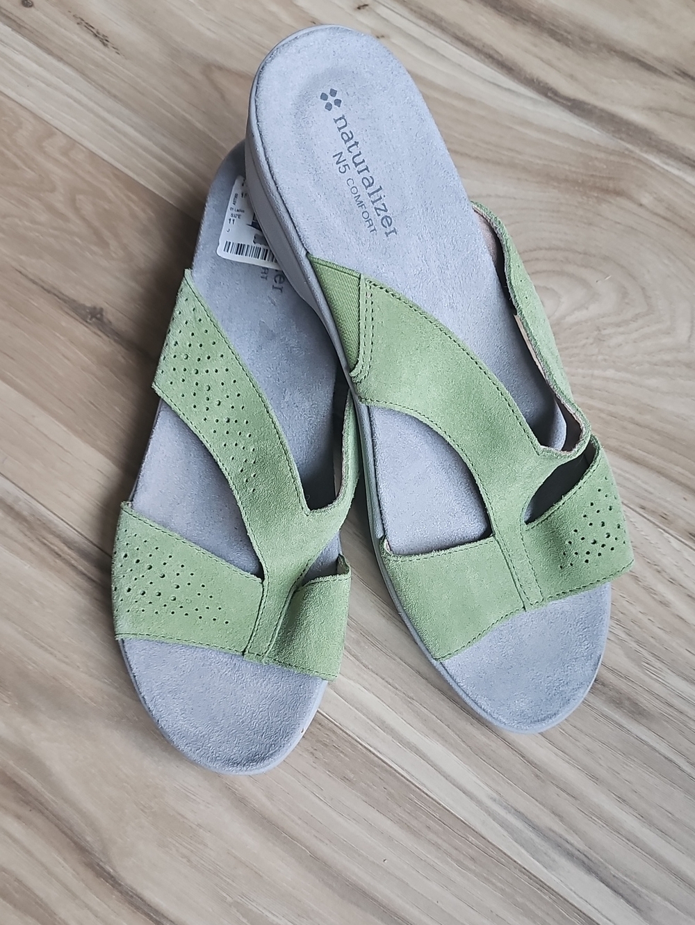 Naturalizer Light Green Suede Slip-On Sandals